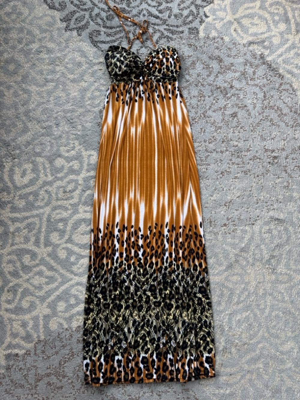 Chesley Y2K Halter Leopard Paisley Print Maxi Dress Small